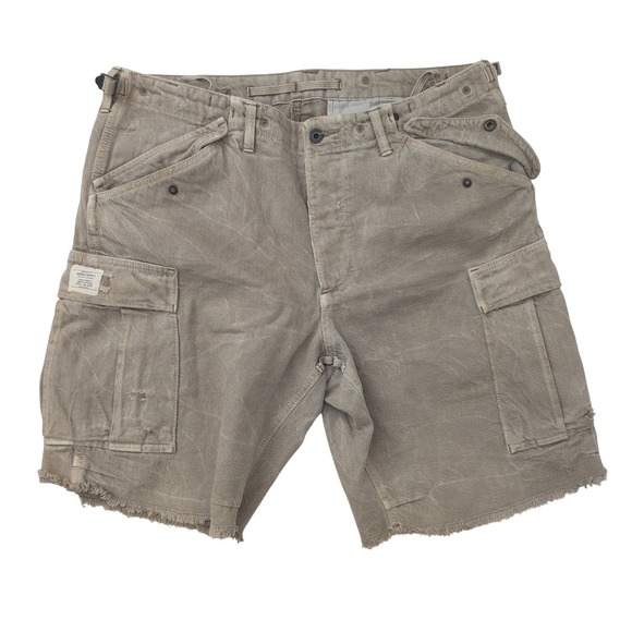 Denim Supply Ralph Lauren Cargo Shorts Tan Mens Size 36 Utility Distressed VTG